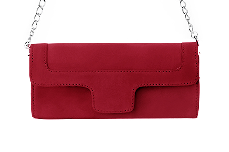 Dress clutch for wedding and parties in cardinal red leather - Profile view